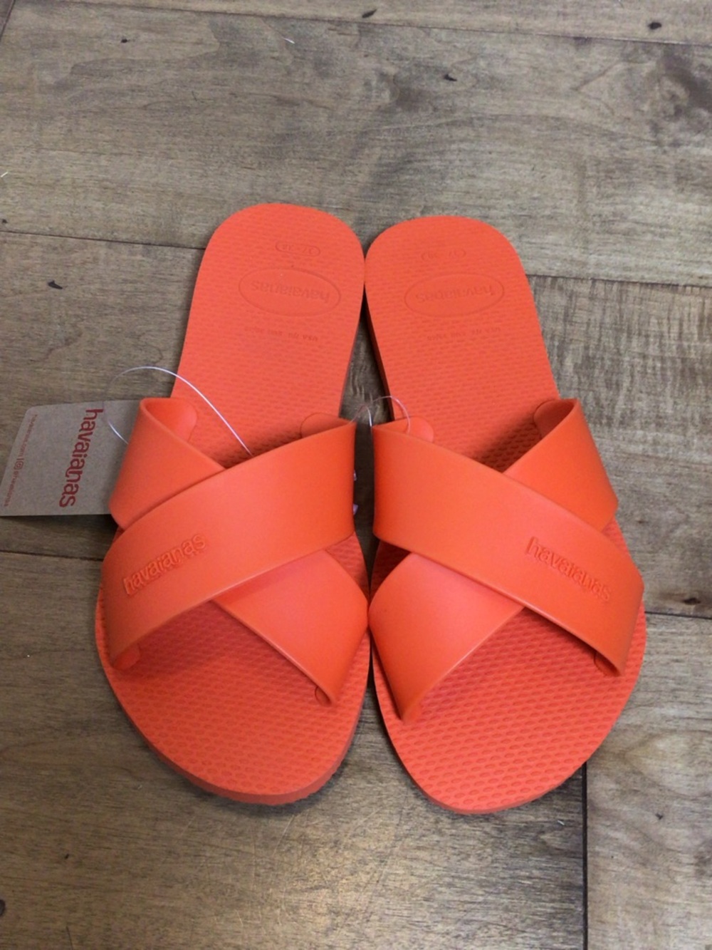 Havaianas Aqua Slide Sandals Sunset Orange Cross Strap Rubber US 7-8 NWT - Picture 3 of 11